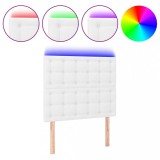 Cumpara ieftin Tablie de pat cu LED, alb, 80x5x118/128 cm, piele ecologica