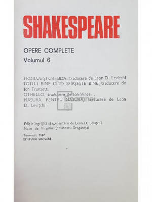 William Shakespeare - Opere complete, vol. 6 (editia 1987) foto