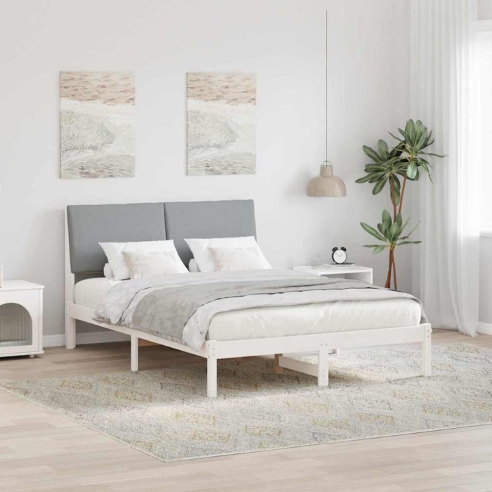 vidaXL Cadru de pat Alb și gri deschis 160 x 200 cm Lemn masiv de pin 3394372
