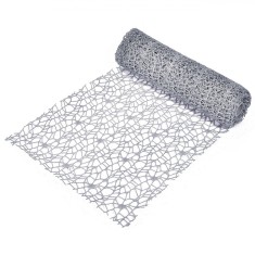 Tesatură Decorativă Crăciun, Plasă Glitter, Culoare Argintie, Dimensiuni 5m x 24cm