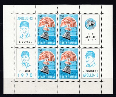 ROMANIA 1970 LP 732 a APOLLO 13 BLOC DE 4 TIMBRE CU 4 VINIETE MNH foto