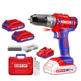 Cumpara ieftin Masina de gaurit si insurubat cu percutie cu 2 acumulatori 2.0AH, 45Nm, 55 accesorii, 3 burghie, cutie transport