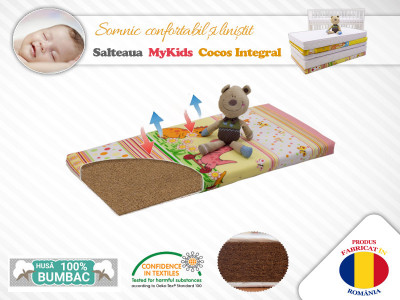 Saltea MyKids Fibra De Cocos Integral 120x60x12 Husa Bumbac Imprimat GreatGoods Plaything foto