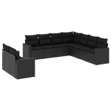 Set mobilier de gradina cu perne, 9 piese, negru, poliratan