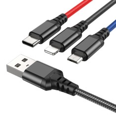 Cablu HOCO 3in1 USB A la Lightning Micro USB Tip C 2A X76 1 m negru rosu albastru
