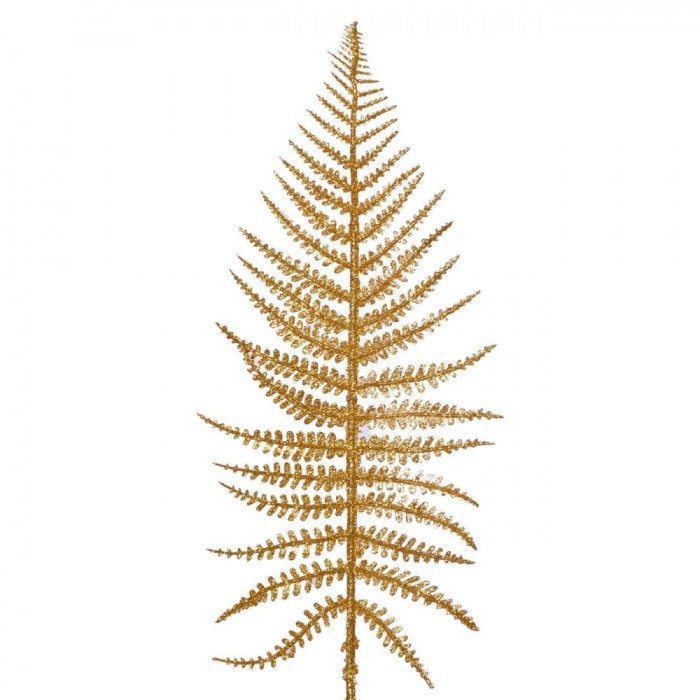 Crenguță Decorativă Crăciun, Ferigă, Tulpină Lungă, Frunze Aurii, 71 cm