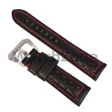 Cumpara ieftin Curea de Ceas din Piele Neagră &ndash; Cusătură Roșie &ndash; 20/22/24 mm &ndash; Piele de Vițel