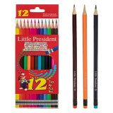 Set Creioane Colorate Little President, 12 Bucăți, Cu Radieră, Multicolor