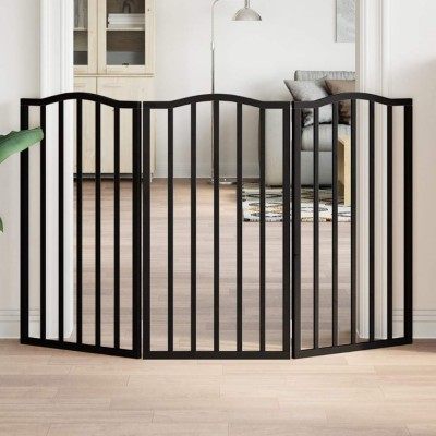 vidaXL Poartă pentru c&amp;acirc;ini pliabilă 3 panouri negru, 150 cm, lemn plop 352222 foto