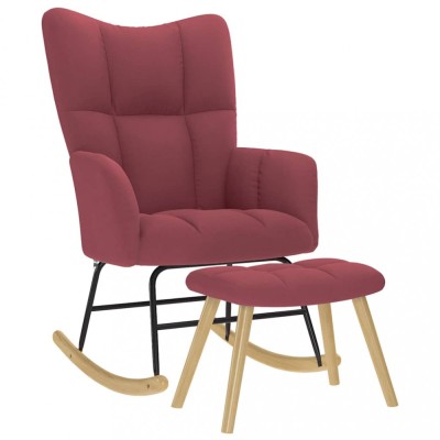 vidaXL Scaun balansoar cu taburet, roșu vin, material textil foto