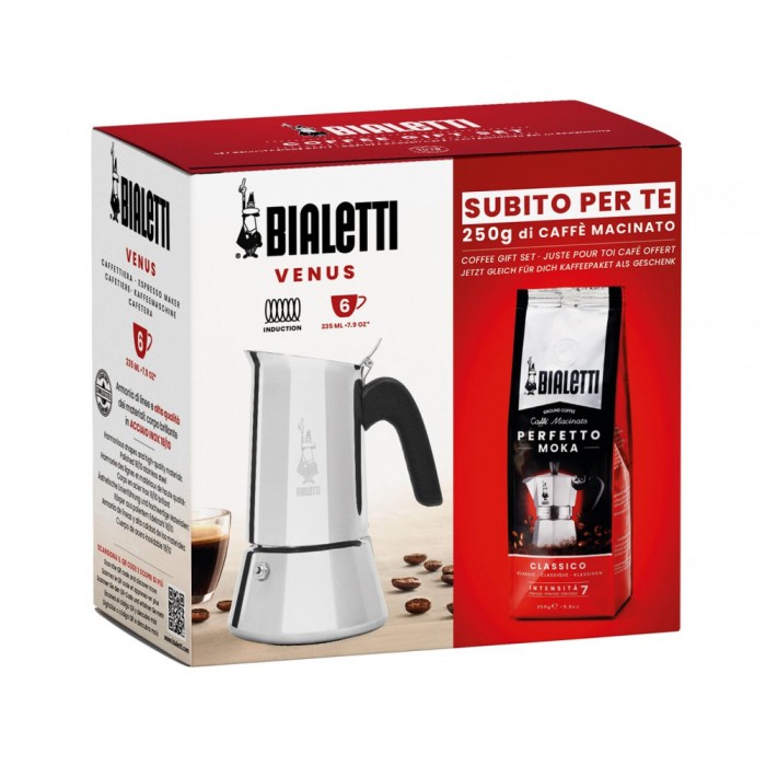 Set Espressor Bialetti Venus 6 cesti + cafea macinata Classico 250gr