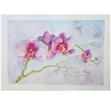 E125. Tablou, Orhidee iarna, acuarela pe hartie cu cadru Passpartout, 30x40cm, Flori, Impresionism, RavariuArt