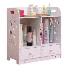 Raft organizator pentru produse cosmetice, cu 2 sertare, din PVC, alb