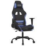 Cumpara ieftin Scaun de gaming cu masaj/suport picioare, negru/albastru textil