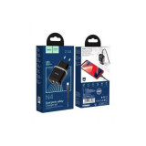 Incarcator Retea, Adaptor Priza HOCO N4, 12W 2.4A, 2xUsb cu Cablu de Date MicroUSB, Negru, Blister