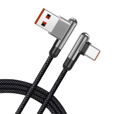 Lito - Data Cable (LD13) - USB to Type-C Fast Charging 60W, Nylon Braided, Right Angle Design, 1m - Black foto