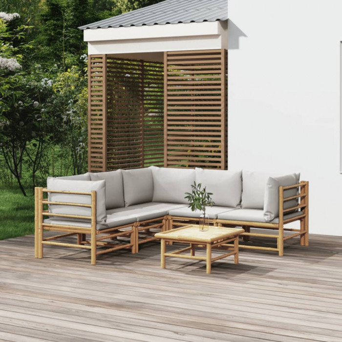 Set mobilier de gradina cu perne gri deschis, 6 piese, bambus GartenMobel Dekor