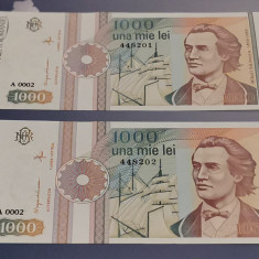 România 1000 Lei 1991 UNC din fisic consecutive fără punct