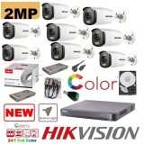 Kit supraveghere 8 camere profesional Hikvision 2mp Color Vu cu IR 40m (color noapte ) , accesorii incluse, HDD 2TB SafetyGuard Surveillance