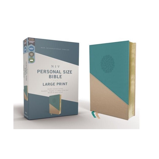 Niv, Personal Size Bible, Large Print, Leathersoft, Teal/Gold, Red Letter Edition, Comfort Print