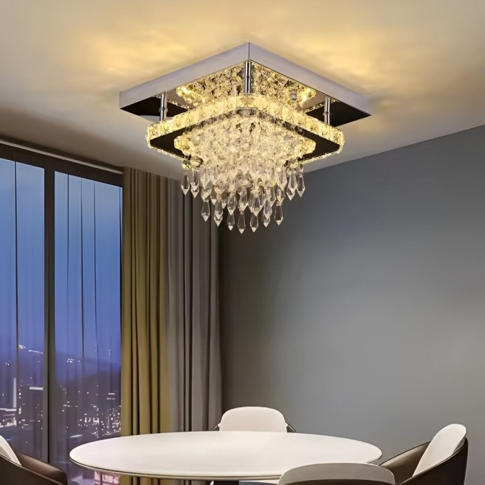 Candelabru LED Alberico Patrat, 19W, Lumina Rece/Calda/Neutra, Cristal, Crom Lucios ModernLight Concept