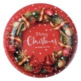 Farfurie Metalica Decorativa de Craciun Rosie Impodobita "Merry Christmas" &Oslash;26cm, CMCLASS