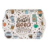 Tava de servit ecru cu model boabe de cafea si mesaj inspirational, 21x14.5x1.5 cm, CMCLASS