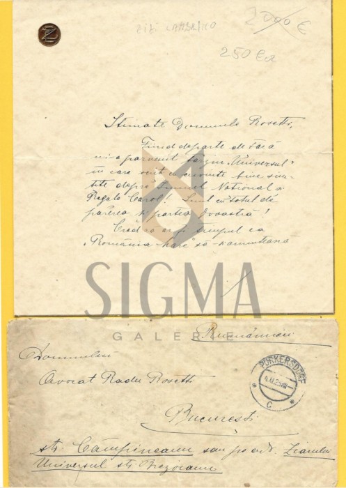 SCRISOARE , ZIZI LAMBRINO CATRE RADU ROSETTI, 1925
