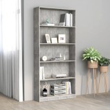 Bibliotecă vidaXL Gri Beton, 5 Rafturi, 80x24x175 cm, Lemn Prelucrat - Rafturi Depozitare Living, Birou