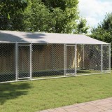 VidaXL Cușcă c&acirc;ini cu acoperiș și uși, gri, 8x2x2 m, oțel galvanizat 3209565