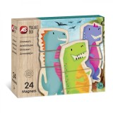 Puzzle magnetic din lemn cu dinozauri, 24 piese, pentru copii 2+