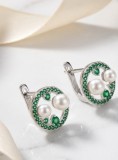 Cumpara ieftin Cercei Rotunzi din Argint 925 cu Perle E i Zirconiu Verde Smarald , Eleganta Clasica Reinterpretata