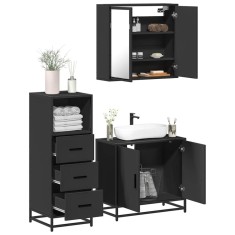 vidaXL Set mobilier de baie, 3 piese, negru, lemn compozit 3301005 foto
