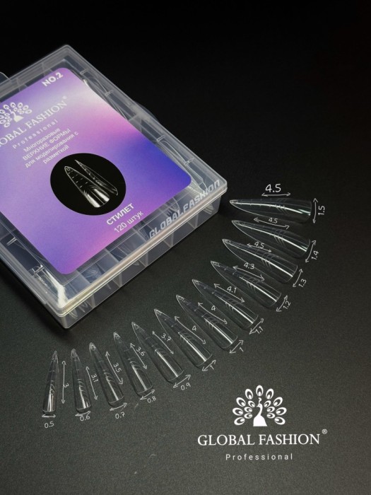 Set extensie, tipsuri reutilizabile, stilleto, 120 buc, Nr. 02