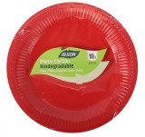 Set 10 farfurii din carton natural, 20 cm, culoare rosie