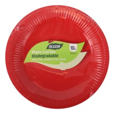 Set 10 farfurii din carton natural, 20 cm, culoare rosie