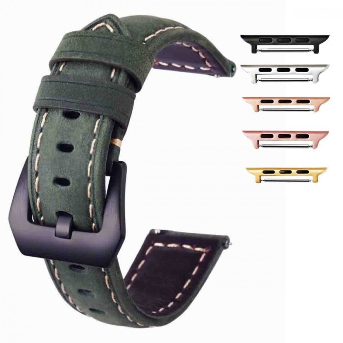 Curea piele compatibila cu Apple Watch 9|8|7|6|5|4|3|2|1 Series, 49mm|45mm|44mm|42mm, Black Forest