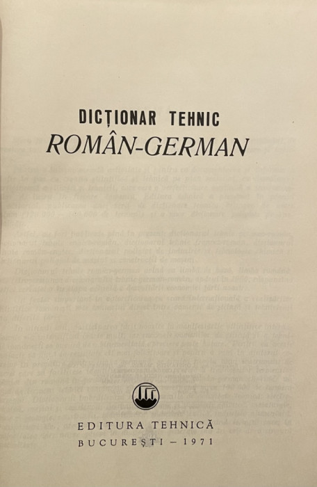 DICTIONAR TEHNIC ROMAN-GERMAN , 1971