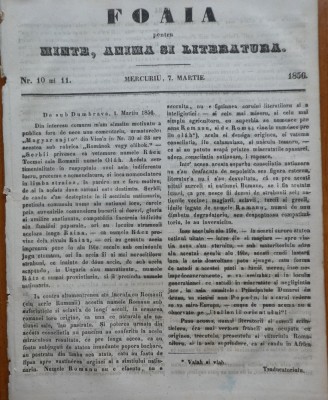 Ziarul Foaia pentru minte , inima si literatura , nr.10 si 11 , 1856 foto