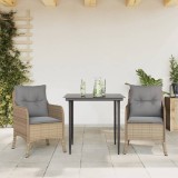 VidaXL Set mobilier de grădină cu perne, 3 piese, bej, poliratan