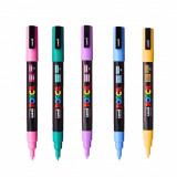 Set 5 markere culori pastelate PC-3M varf fin,0.9-1.3 mm,UNI