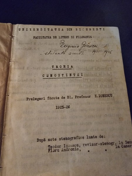 Teoria cunostintei - N. Ionescu 1925-1926