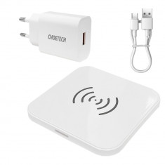 Încărcător fără fir Qi 10WT511-S + EU rețea electrică 18W alb Q5003 + USB - cablu micro 12m alb Choe
