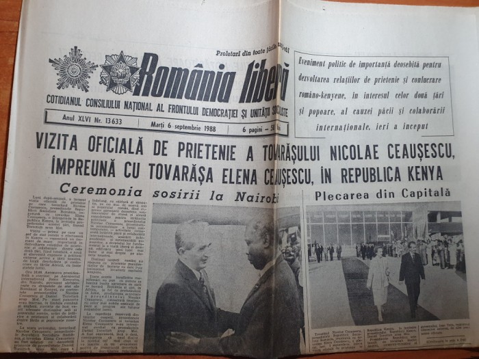 romania libera 6 septembrie 1988-vizita lui ceausescu in kenya