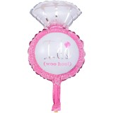 Balon din folie metalizata, flippy, mini figurine nunta, model inel de logodna, tematica cerere in casatorie, 46x23 cm, ambalaj individual, pai inclus