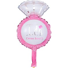 Balon din folie metalizata, flippy, mini figurine nunta, model inel de logodna, tematica cerere in casatorie, 46x23 cm, ambalaj individual, pai inclus
