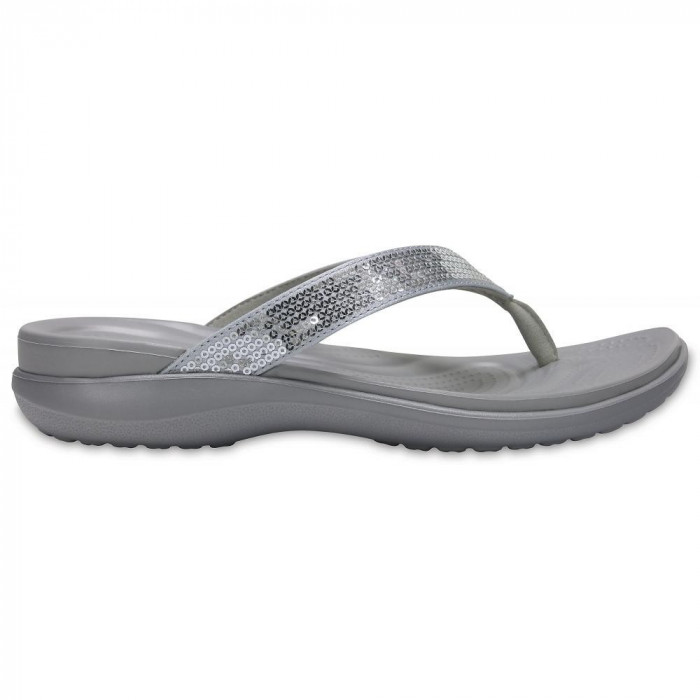 Șlapi Crocs Women&#039;s Capri V Sequin Flip Argintiu - Silver