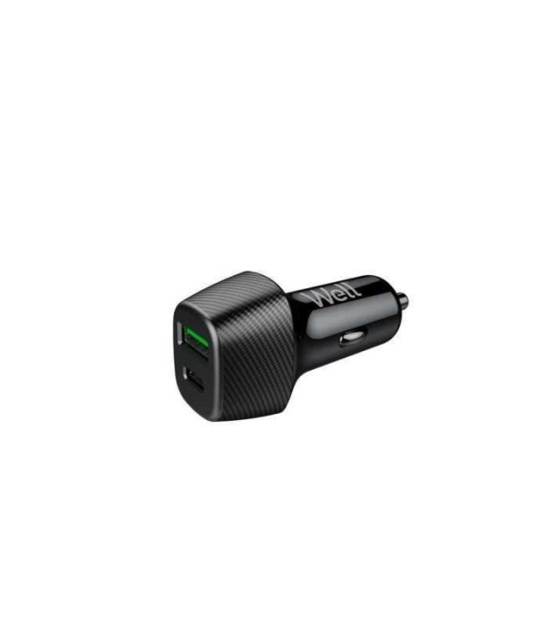 Incarcator auto Well 51W 1x USB type C PD 33W PPS + 1x USB-A QC 18W
