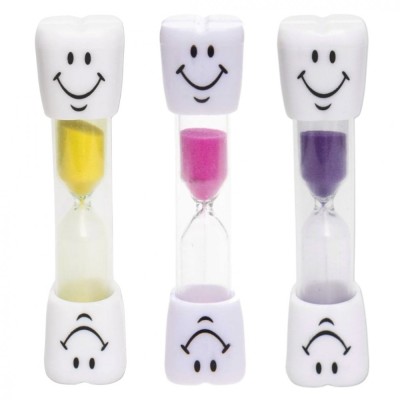 Set 3 clepsidre pentru perierea dintilor, 3 minute, 10 x 2.5 cm, galben roz mov foto