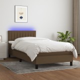 Gossi pat cu arcuri, saltea si led, maro inchis, 90x190 cm, textil